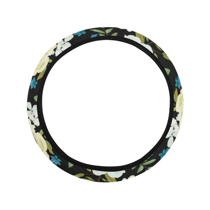 Anemone Pattern Print Design AM03 Steering Wheel Cover with Elastic Edge