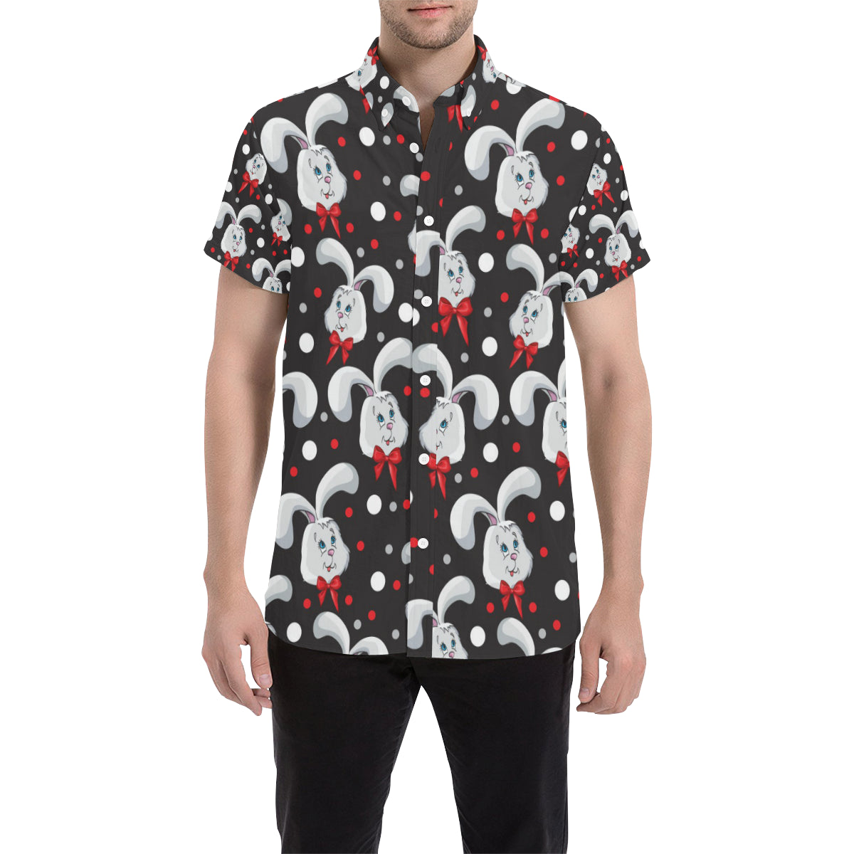 Rabbit Pattern Print Design RB012 Men's Short Sleeve Button Up Shirt