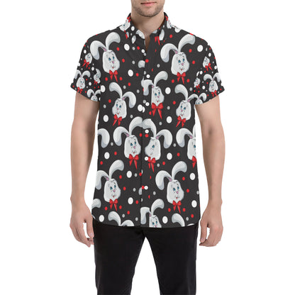 Rabbit Pattern Print Design RB012 Men's Short Sleeve Button Up Shirt