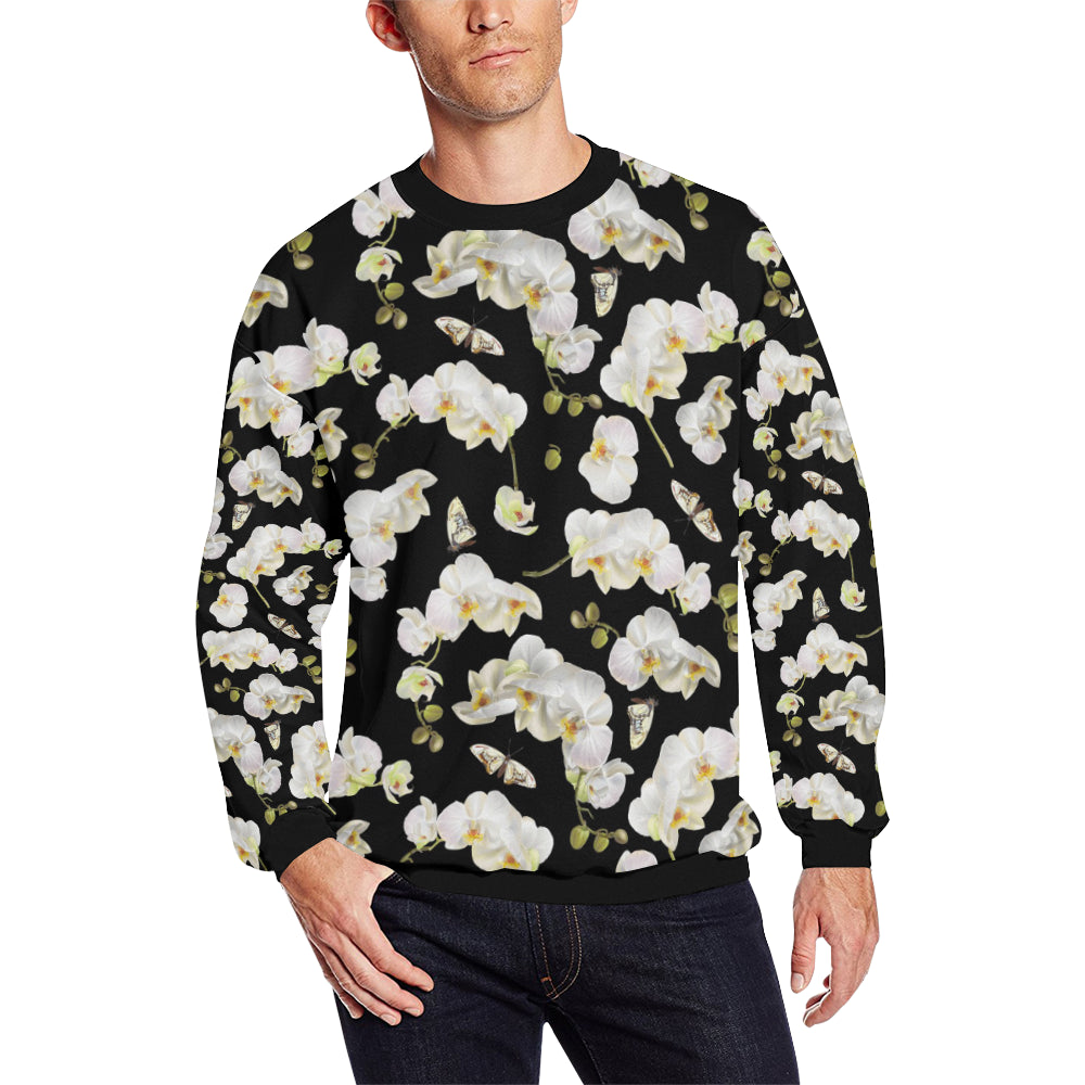Orchid White Pattern Print Design OR011 Men Long Sleeve Sweatshirt
