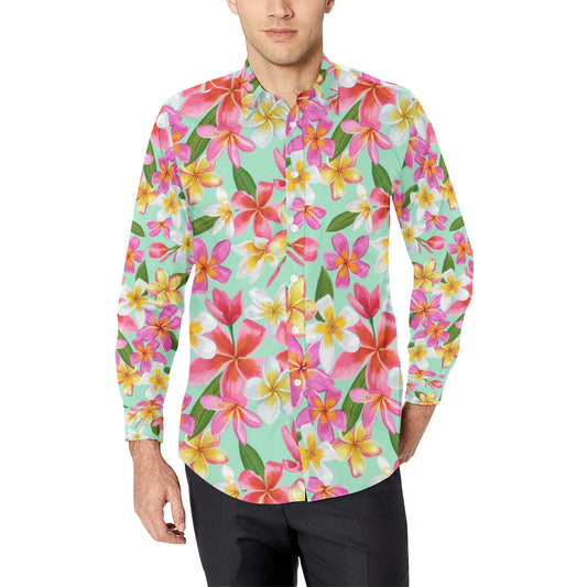 Plumeria Pattern Print Design PM014 Men's Long Sleeve Shirt