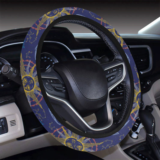 Celestial Moon Sun Pattern Print Design 01 Steering Wheel Cover with Elastic Edge