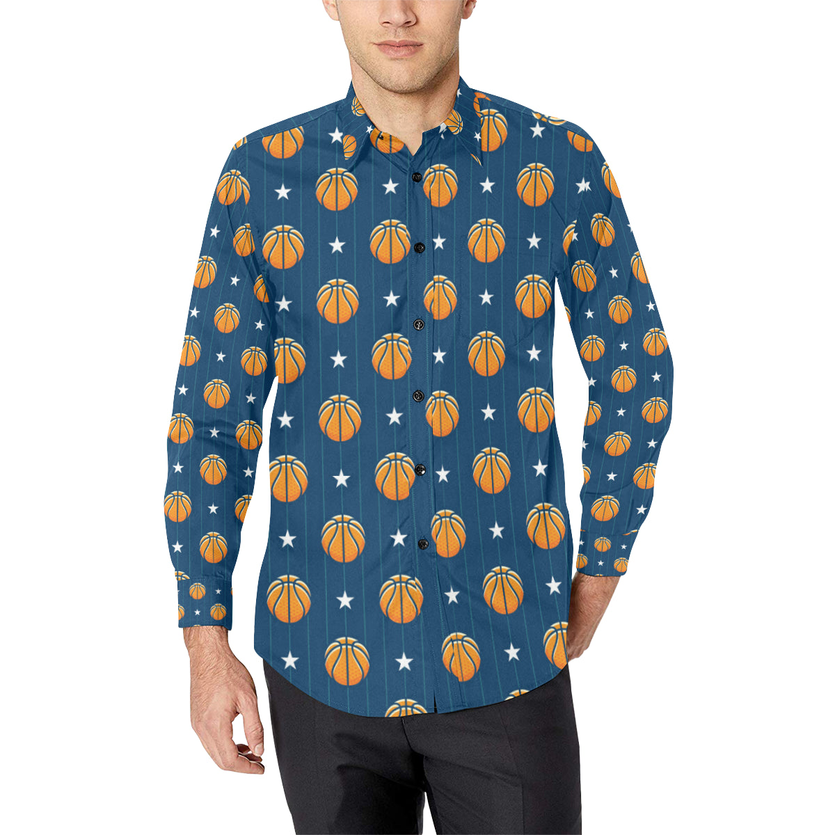 Basketball Star Print Pattern Men's Long Sleeve Shirt
