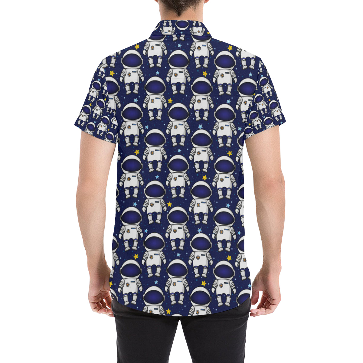 Astronaut Pattern Print Design 01 Men's Short Sleeve Button Up Shirt