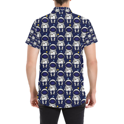 Astronaut Pattern Print Design 01 Men's Short Sleeve Button Up Shirt