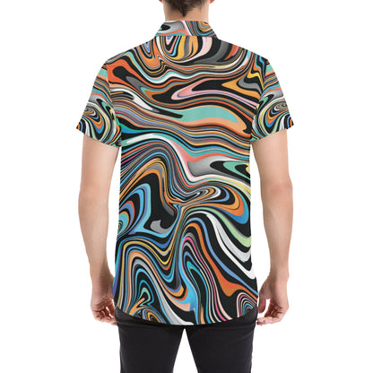 Liquid Pattern Print Design 02 Men's Short Sleeve Button Up Shirt