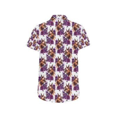 Chihuahua Purple Floral Men's Short Sleeve Button Up Shirt