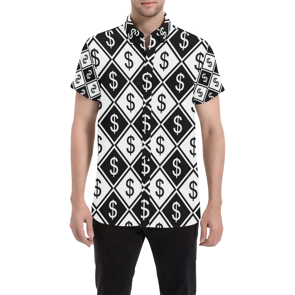 Money Pattern Print Design 04 Men's Short Sleeve Button Up Shirt