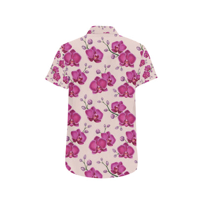 Orchid Purple Pattern Print Design OR04 Men's Short Sleeve Button Up Shirt