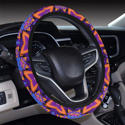 kaleidoscope Purple Orange Print Design Steering Wheel Cover with Elastic Edge