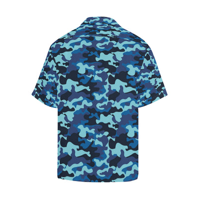 Camo Blue Pattern Print Design 04 Men's Hawaiian Shirt