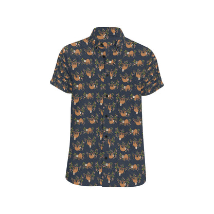 Sloth flower Design Themed Print Men's Short Sleeve Button Up Shirt