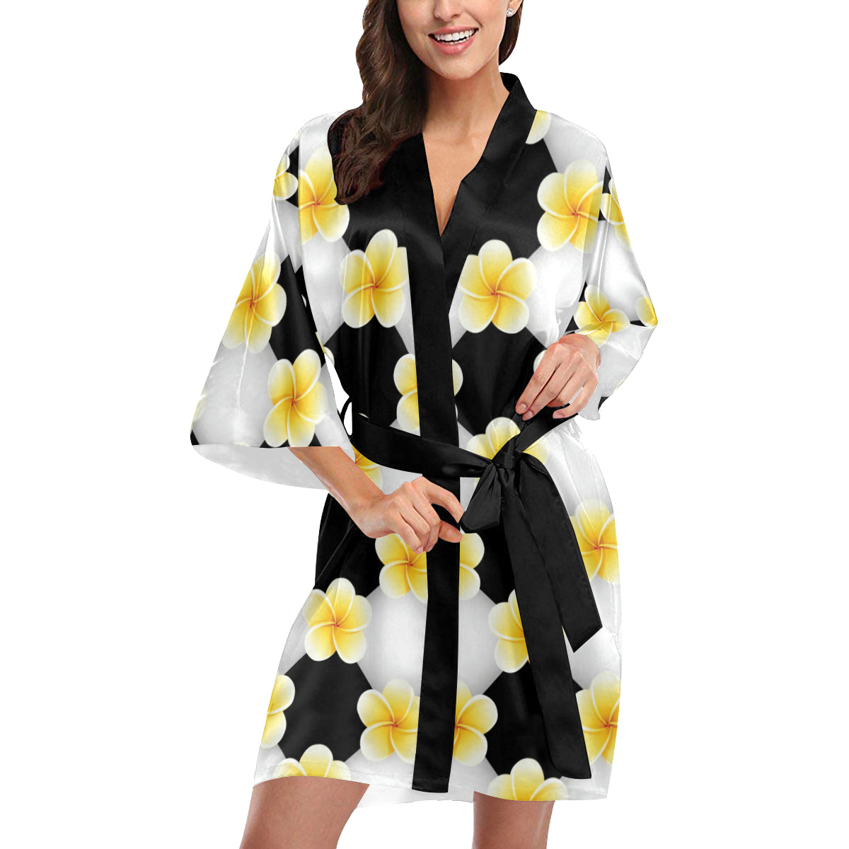 Plumeria Pattern Print Design A04 Women's Short Kimono