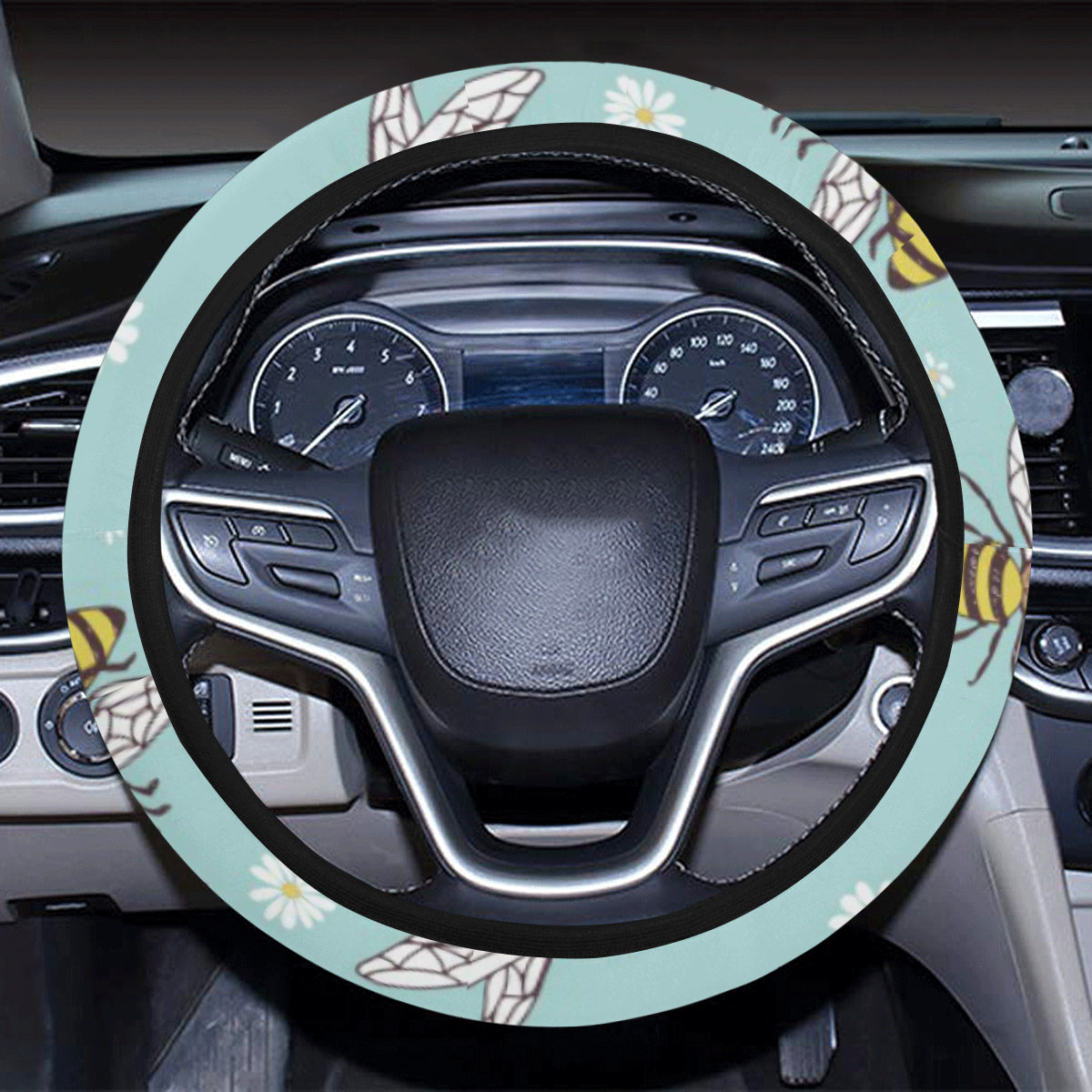 Bee Pattern Print Design BEE010 Steering Wheel Cover with Elastic Edge