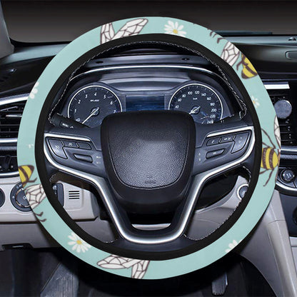 Bee Pattern Print Design BEE010 Steering Wheel Cover with Elastic Edge