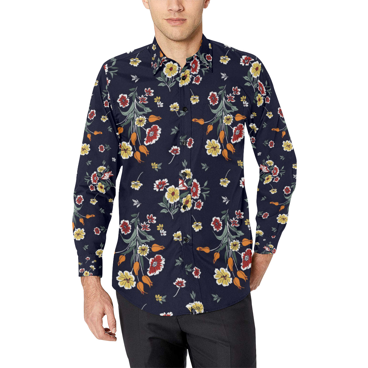 Summer Floral Pattern Print Design SF01 Men's Long Sleeve Shirt
