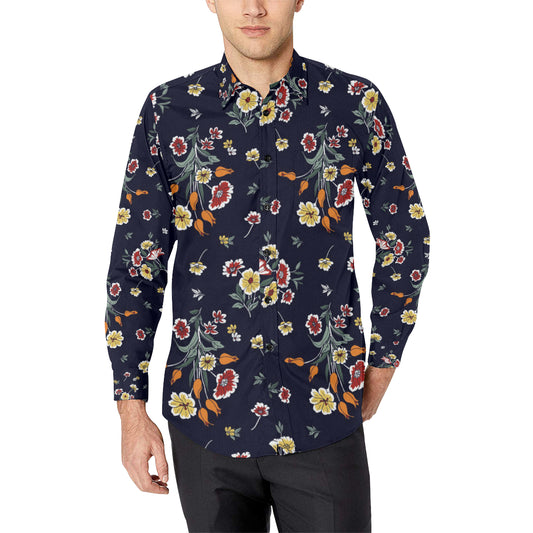 Summer Floral Pattern Print Design SF01 Men's Long Sleeve Shirt