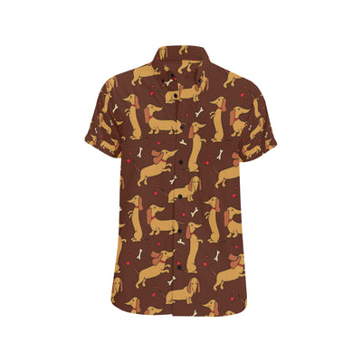 Dachshund Happy Print Pattern Men's Short Sleeve Button Up Shirt