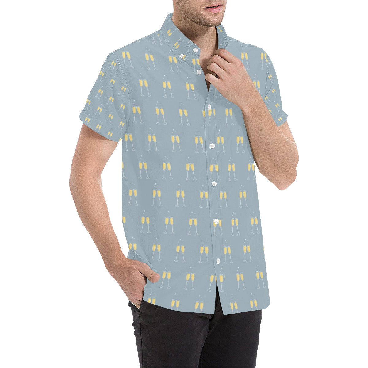 Champagne Pattern Print Design 03 Men's Short Sleeve Button Up Shirt