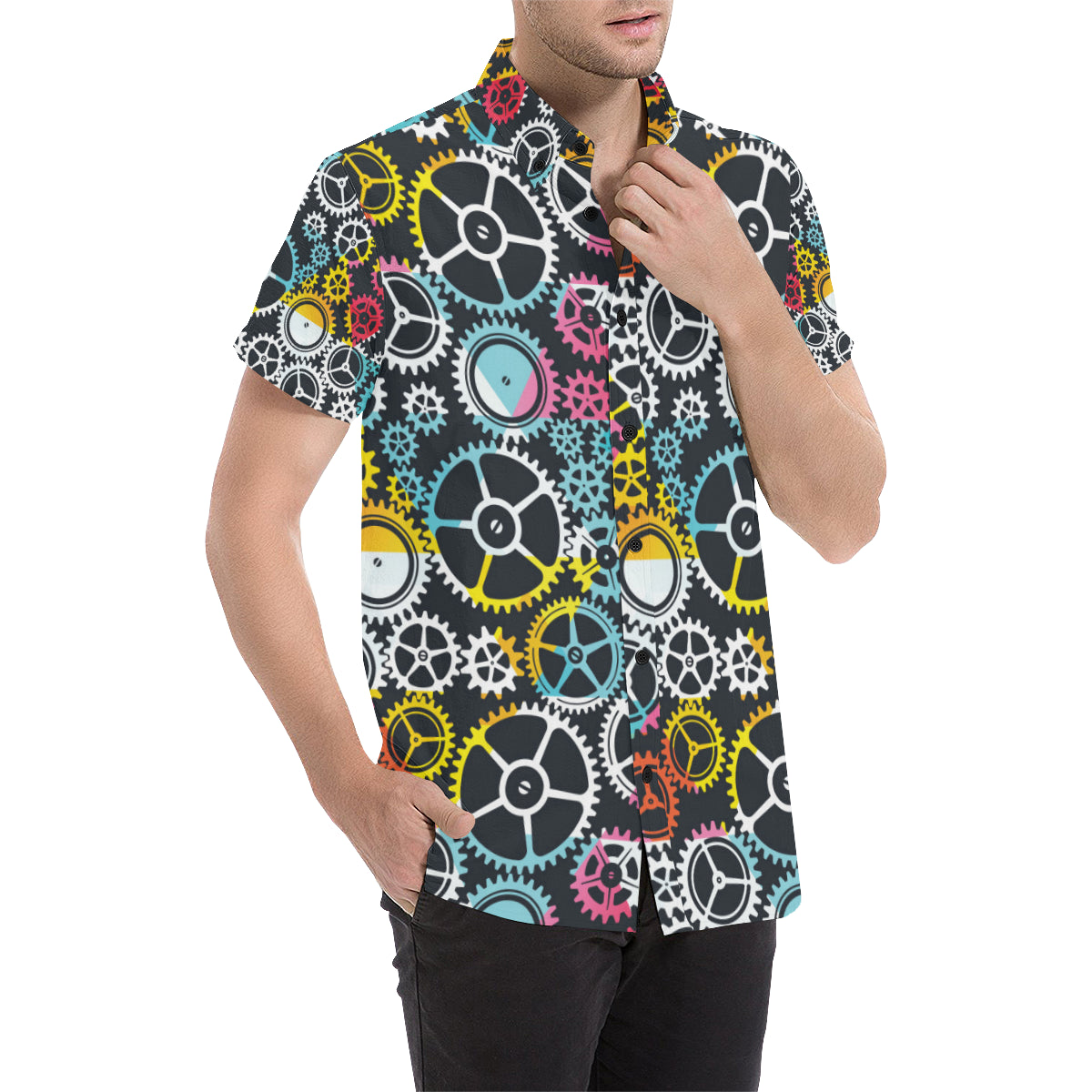 Mechanic Pattern Print Design 02 Men's Short Sleeve Button Up Shirt