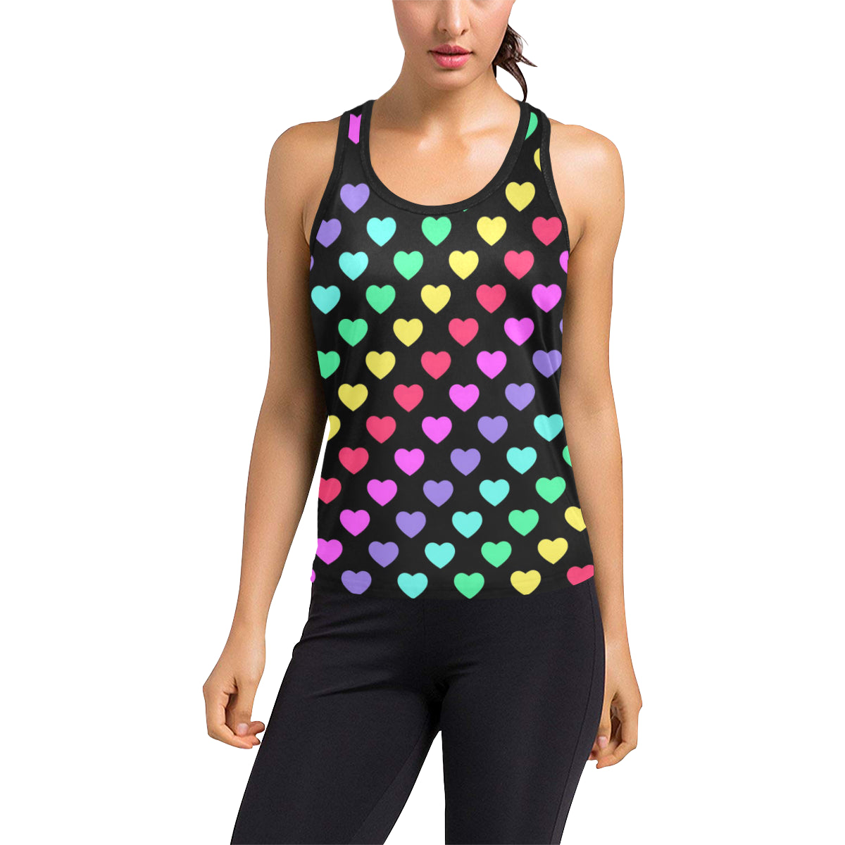Heart Rainbow Pattern Print Design HE02 Women's Racerback Tank Top