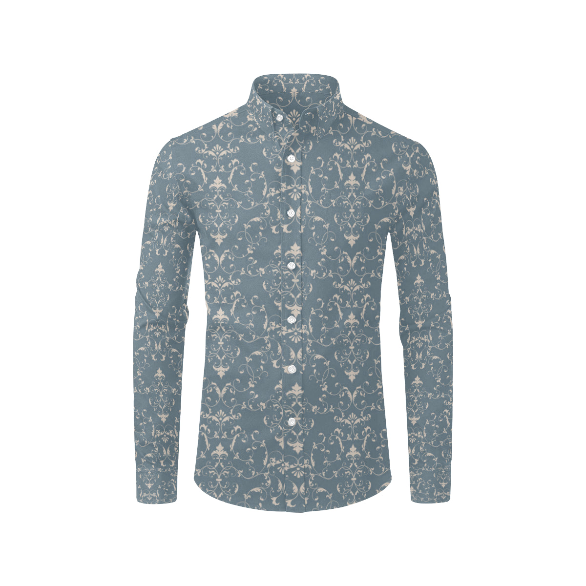 Damask Elegant Teal Print Pattern Men's Long Sleeve Shirt