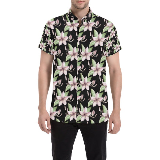 Plumeria Pattern Print Design PM02 Men's Short Sleeve Button Up Shirt