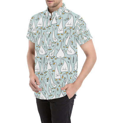 Goose Pattern Print Design 03 Men's Short Sleeve Button Up Shirt