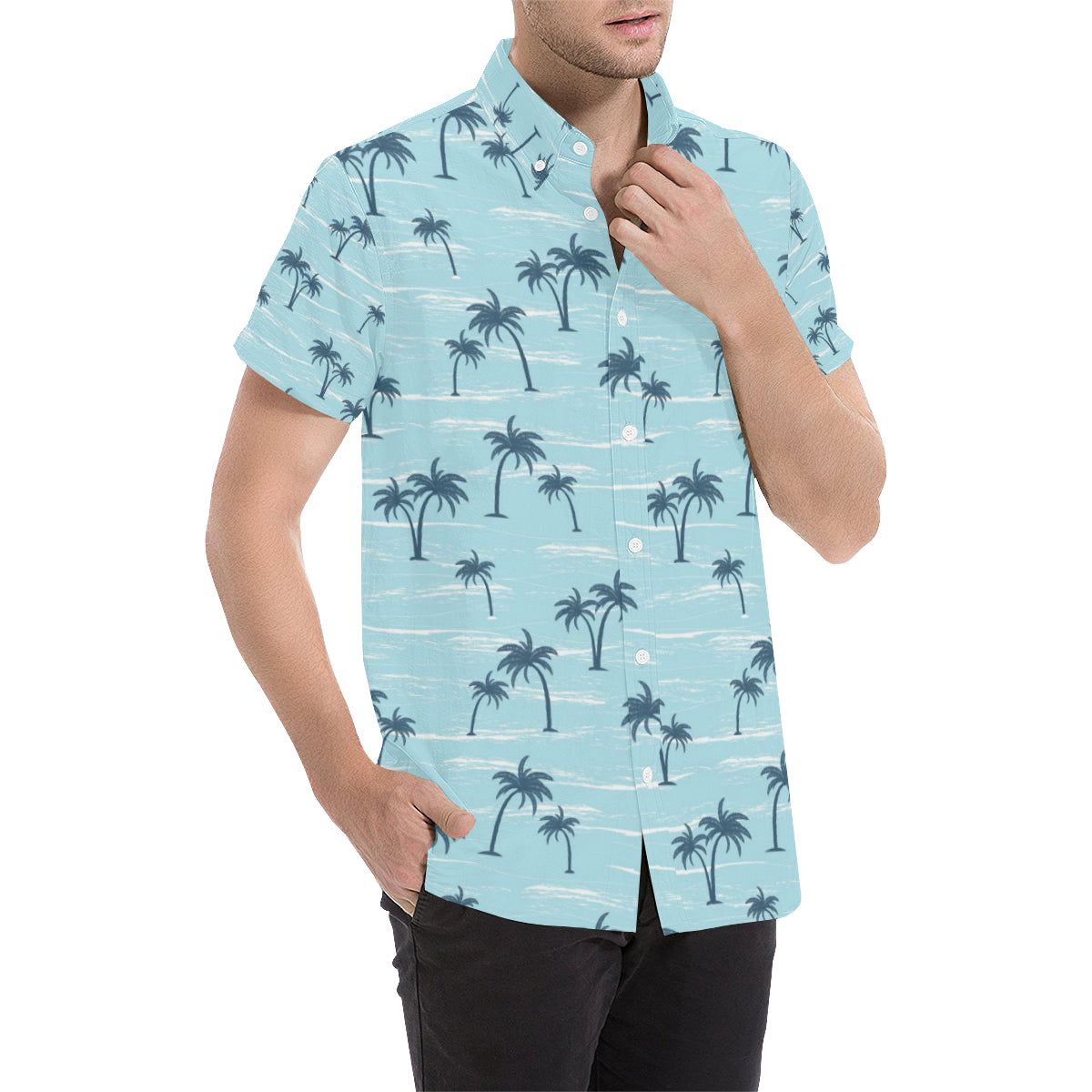 Palm Tree Pattern Print Design PT04 Men's Short Sleeve Button Up Shirt