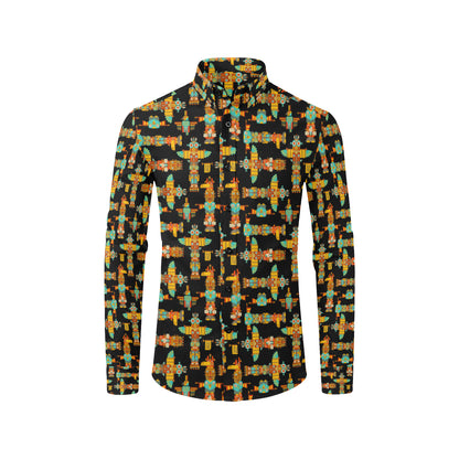 Totem Pole Cartoon Print Men's Long Sleeve Shirt