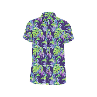 Tropical Flower Pattern Print Design TF019 Men's Short Sleeve Button Up Shirt