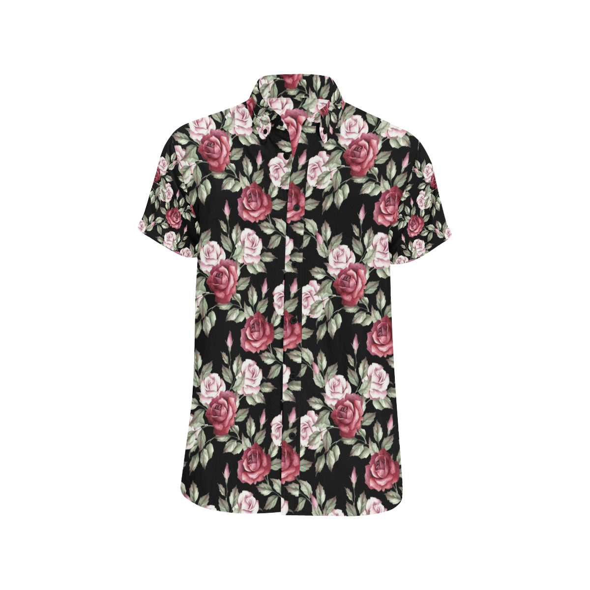 Rose Red Pink Pattern Print Design RO03 Men's Short Sleeve Button Up Shirt