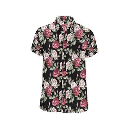 Rose Red Pink Pattern Print Design RO03 Men's Short Sleeve Button Up Shirt