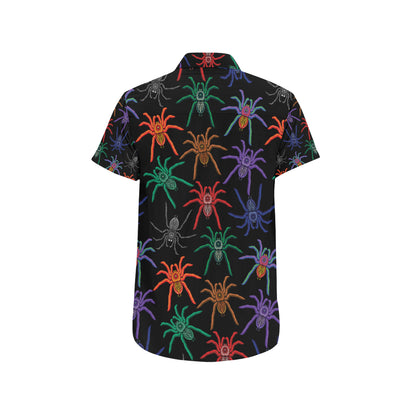 Tarantula Neon Color Pattern Print Design 03 Men's Short Sleeve Button Up Shirt