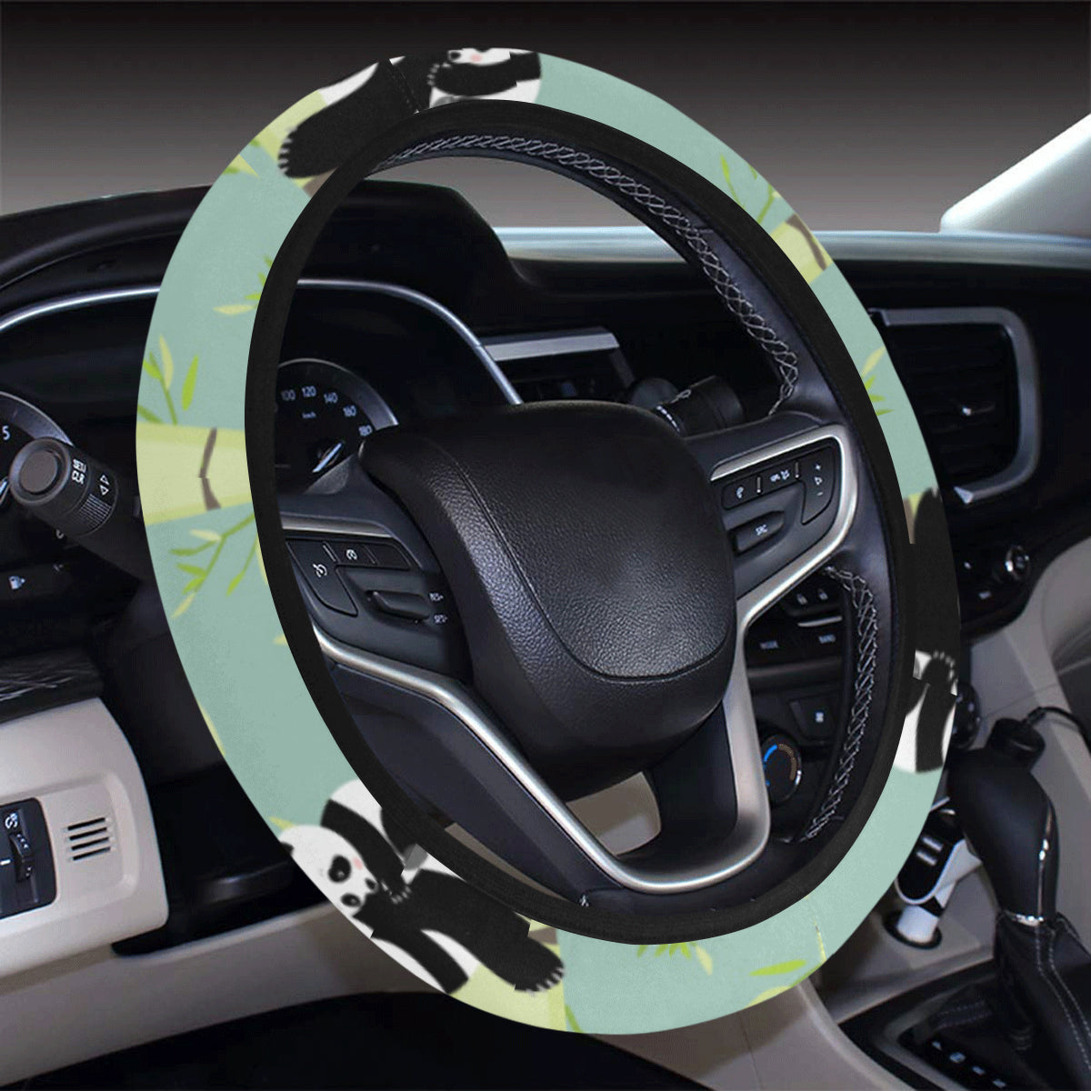 Panda Pattern Print Design A03 Steering Wheel Cover with Elastic Edge