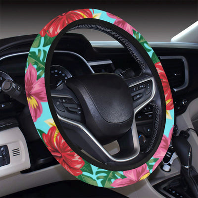 Hibiscus Hawaiian Flower Steering Wheel Cover with Elastic Edge