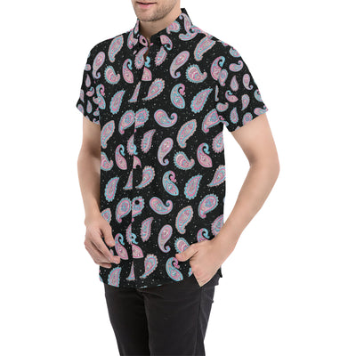 Paisley Pink Design Mandala Print Men's Short Sleeve Button Up Shirt