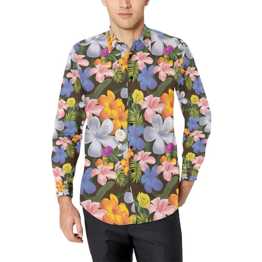 Plumeria Pattern Print Design PM03 Men's Long Sleeve Shirt