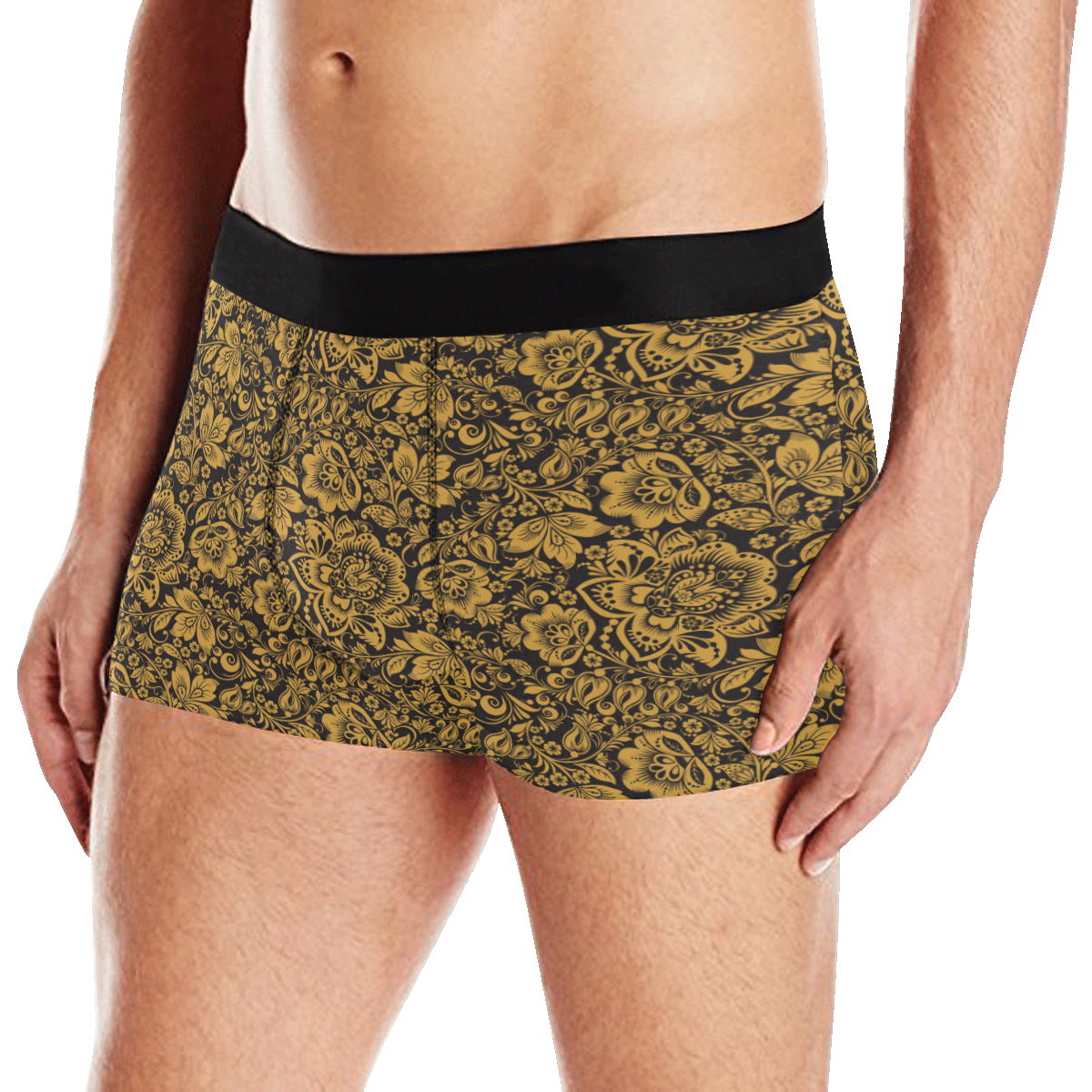 Brocade Gold Pattern Print Design 01 Men's Boxer Briefs