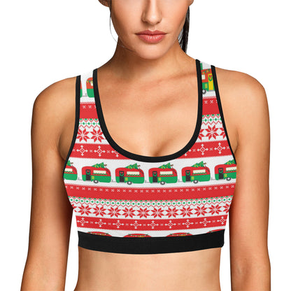 Camper Camping Ugly Christmas Design Print Sports Bra
