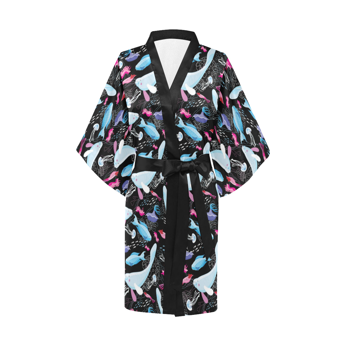 Manatee Pattern Print Design 02 Women's Short Kimono