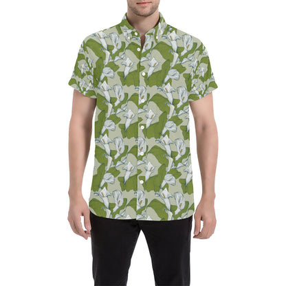 Lily Pattern Print Design LY08 Men's Short Sleeve Button Up Shirt