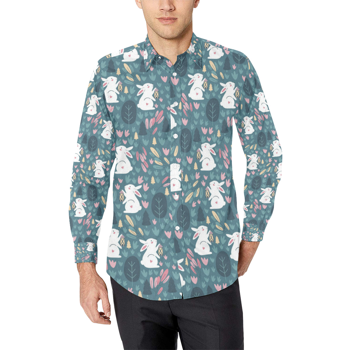 Rabbit Pattern Print Design RB013 Men's Long Sleeve Shirt