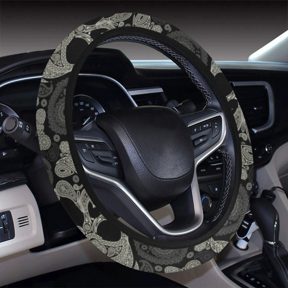 Paisley Skull Pattern Print Design A01 Steering Wheel Cover with Elastic Edge