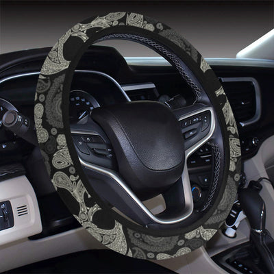 Paisley Skull Pattern Print Design A01 Steering Wheel Cover with Elastic Edge