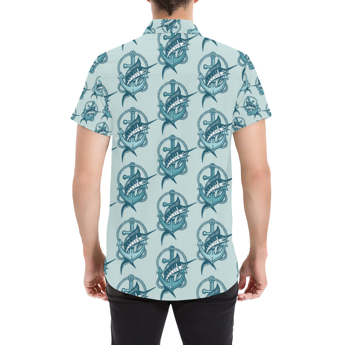 Swordfish Pattern Print Design 03 Men's Short Sleeve Button Up Shirt