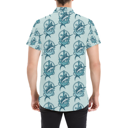 Swordfish Pattern Print Design 03 Men's Short Sleeve Button Up Shirt