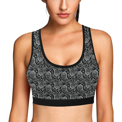 Paisley Black Design Print Sports Bra