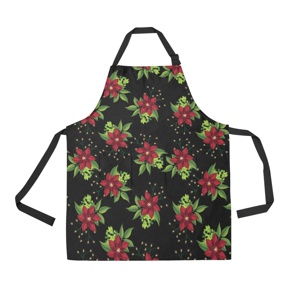 Poinsettia Pattern Print Design A01 Apron with Pocket