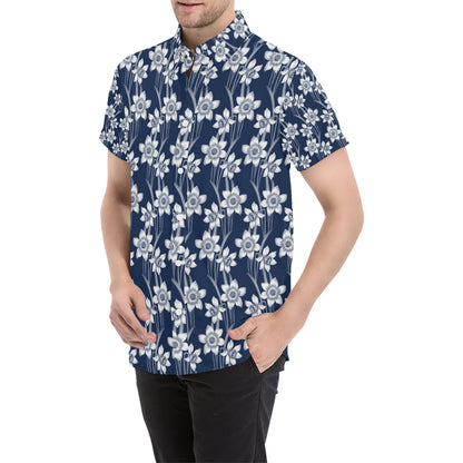 Daffodils Pattern Print Design DF09 Men's Short Sleeve Button Up Shirt